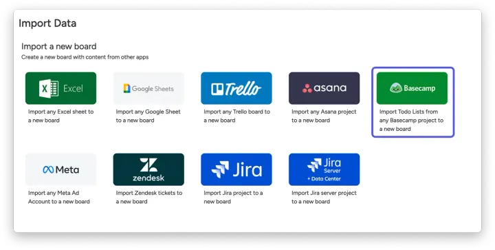 Importe seus dados — Como importar dados do Basecamp