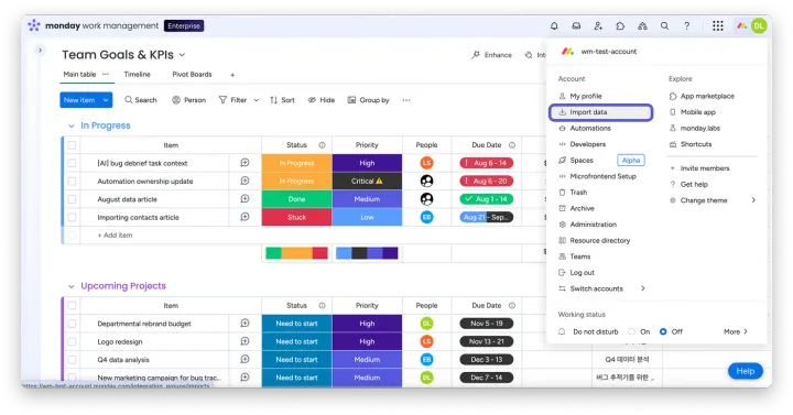 Importar dados — Como importar projetos do Asana