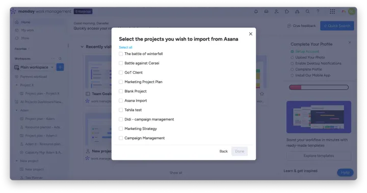 Conecte sua conta — Como importar projetos do Asana