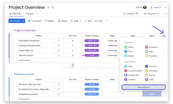 Como adicionar — A Coluna de Acompanhamento de Progresso