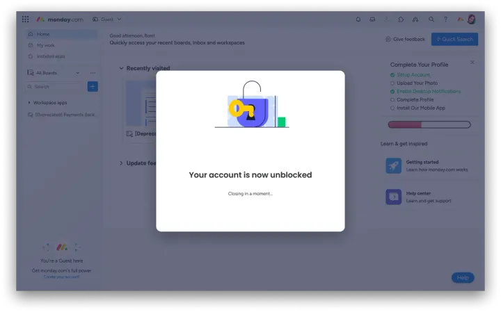 Tentar o pagamento novamente — Por que minha conta está bloqueada?