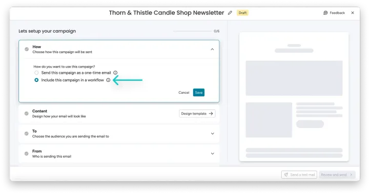 Configurando sua campanha — Usando fluxos de trabalho em campanhas da monday