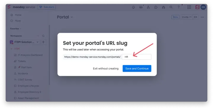 Criar um novo Portal — Múltiplos Portais de Clientes no serviço da monday.com