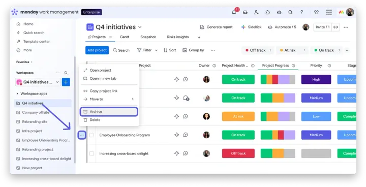 Arquivar um projeto — Como arquivar e restaurar dados