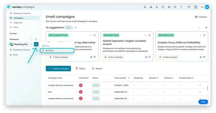 Usando fluxos de trabalho nas campanhas monday — Usando fluxos de trabalho em campanhas da monday