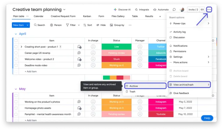 Restaurar componentes específicos do painel — Como arquivar e restaurar dados