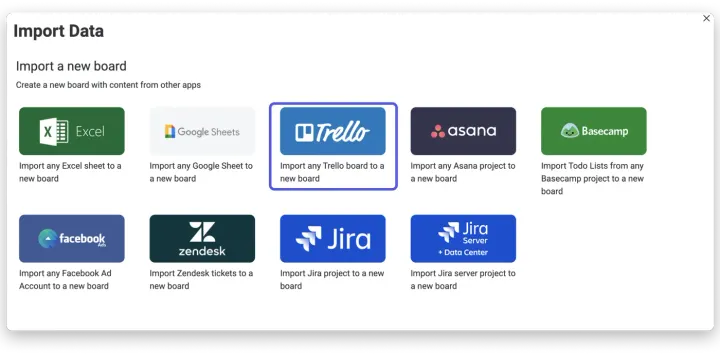 Importar dados — Como importar quadros do Trello