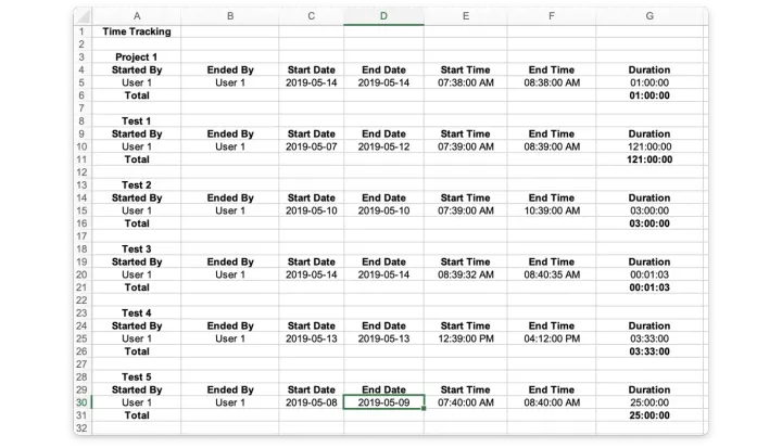 Exporte a Coluna de Rastreamento de Tempo para Excel — A Coluna de Rastreamento de Tempo