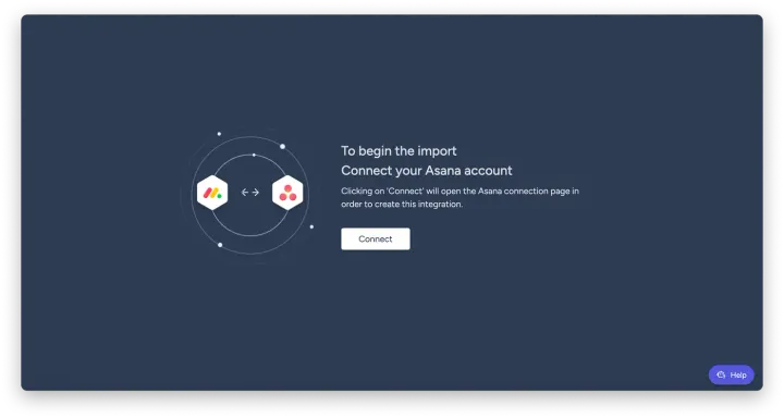Conecte sua conta — Como importar projetos do Asana