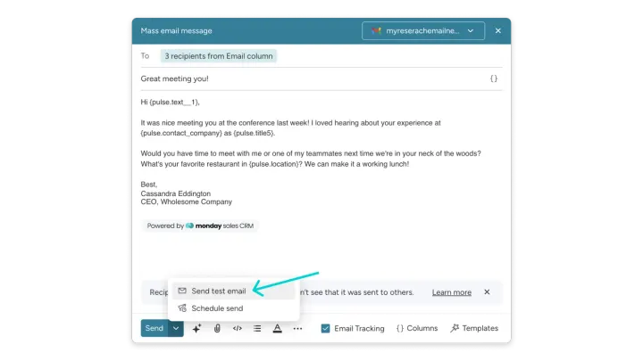Enviar um e-mail de teste — Envio em massa de e-mails