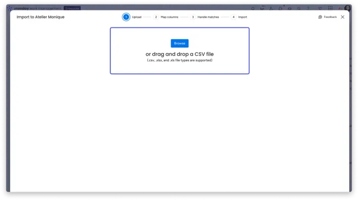 Importar dados para um quadro existente — Importar arquivos do Excel