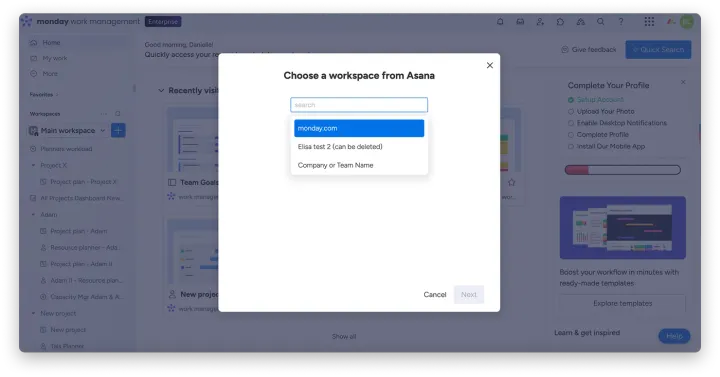 Conecte sua conta — Como importar projetos do Asana