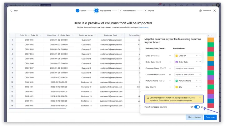 Importar dados para um quadro existente — Importar arquivos do Excel
