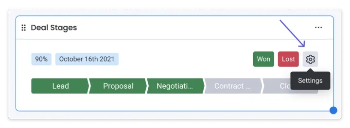 Personalizando o widget — O widget de Estágios de Negócios