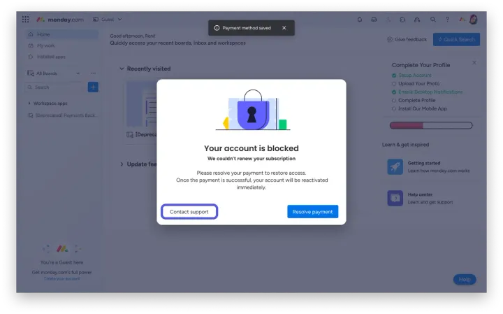 Se o pagamento ainda não for concluído — Por que minha conta está bloqueada?