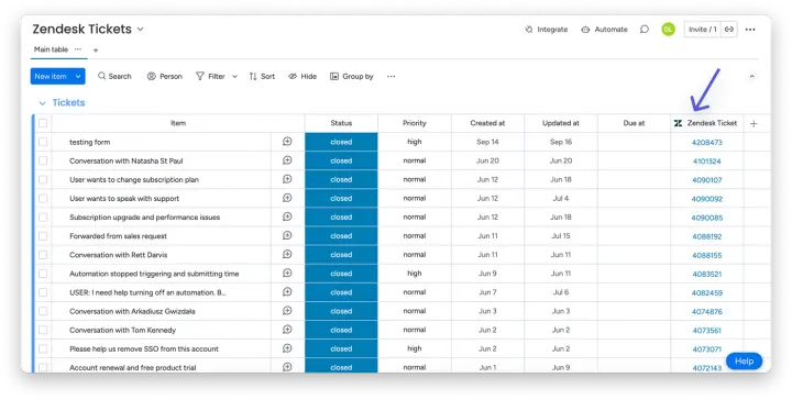 Campos importados — Como importar tickets do Zendesk