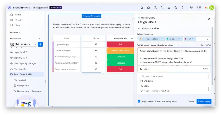 Blocos de IA — Guia de melhores práticas para prompts com a monday AI