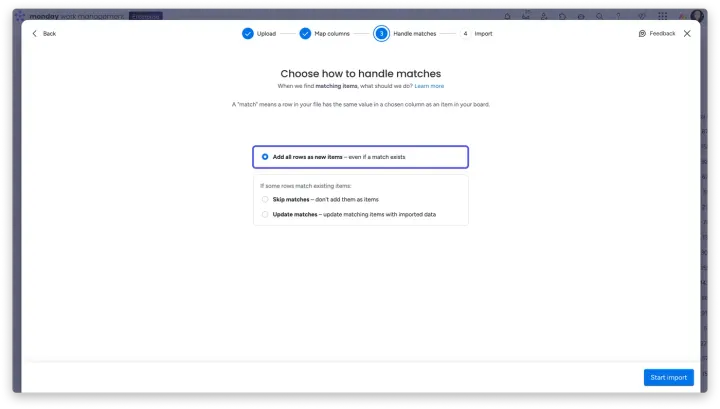 Importar dados para um quadro existente — Importar arquivos do Excel