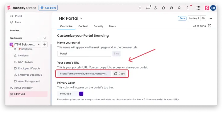 Criar um novo Portal — Múltiplos Portais de Clientes no serviço da monday.com