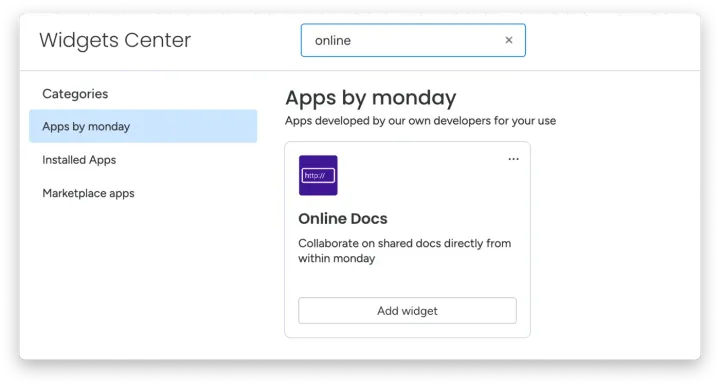 Adicionando o aplicativo Online Docs — Documentos Online