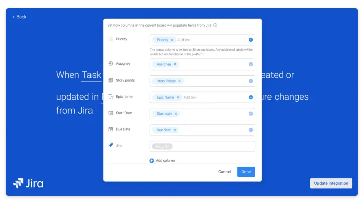 Campos suportados para mapeamento — Como importar do Jira Server