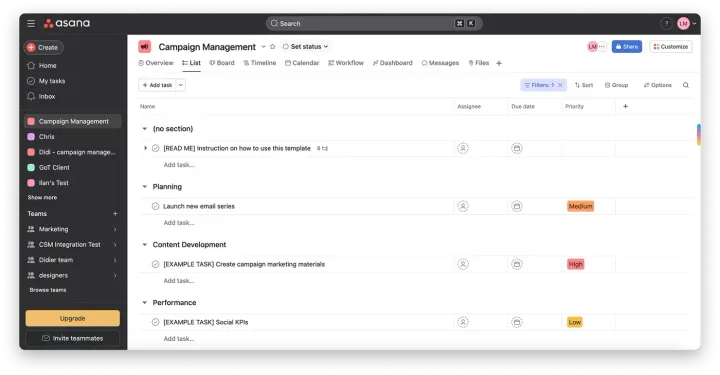 Como importar projetos do Asana