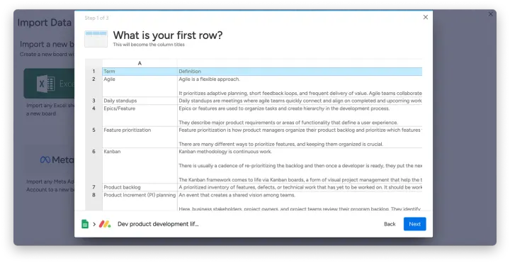 Configuração — Como importar meus projetos do Google Sheets