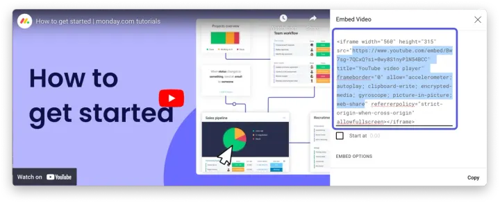 Incorporar um vídeo do YouTube — Documentos Online