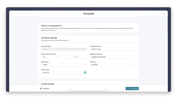 Configurações do modelo — Os novos Orçamentos e Faturas: crie modelos